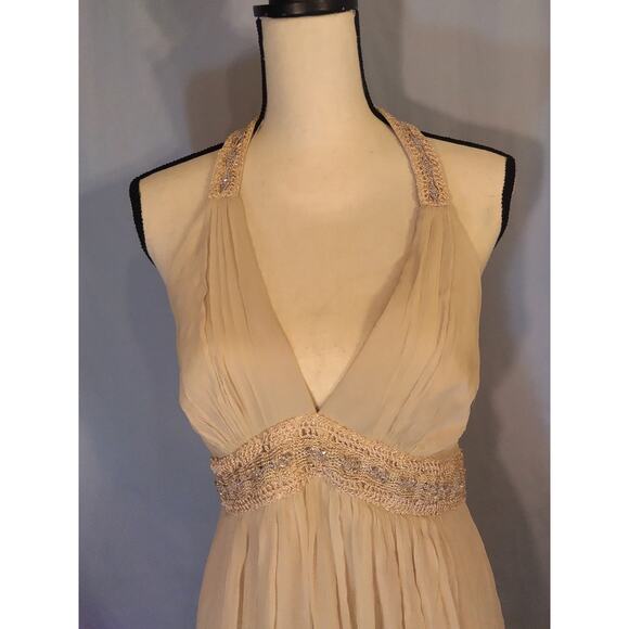 BCBG Max Azaria Beige Halter Top Silk Maxi Dress - Picture 3 of 8